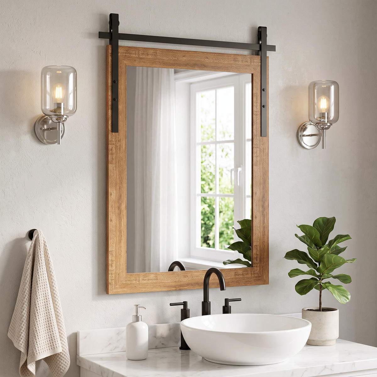 WANDSPIEGEL Gehärtetes Glas MDF Hellbraun - Hellbraun, Holzwerkstoff (2/86.5/61cm) - HOMCOM