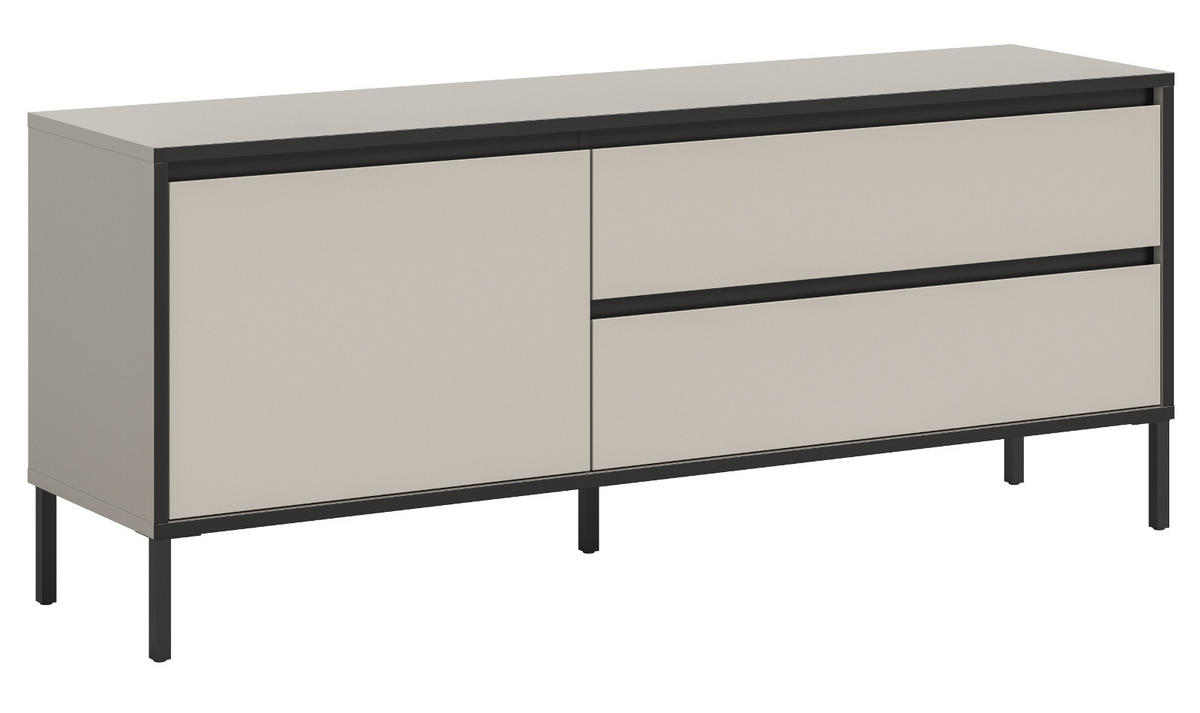 LOWBOARD Sand / Kaschmir mit schwarz, Flat-TV Unterschrank 150 cm, Komforthöhe - Sandfarben/Kaschmir, Holzwerkstoff/Metall (150/62/38cm) - Inn.Furn