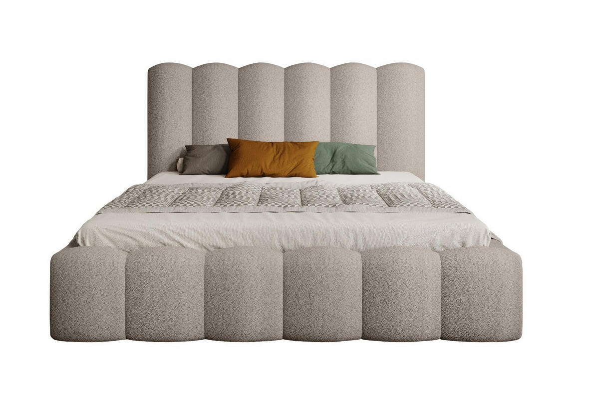 POLSTERBETT Modernes Polsterbett Mona V 180x200 cm – Komfortables Bett mit Stauraum & Halbwalzen-Design, Beige - Beige/Schwarz, Holzwerkstoff/Kunststoff (180/200cm) - DomoHome