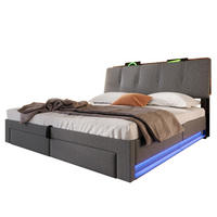 POLSTERBETT 140/200 cm Grau mit LED, USB-C, Bettkasten und Schubladen aus Leinen - Grau, Textil (140/200cm) - OKMYHOME