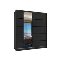 SCHWEBETÜRENSCHRANK Verona MBP, Schwarz Matt, 133 cm, mit Spiegel - Schwarz, Holz (133/216/60cm) - B BELINI GROUP