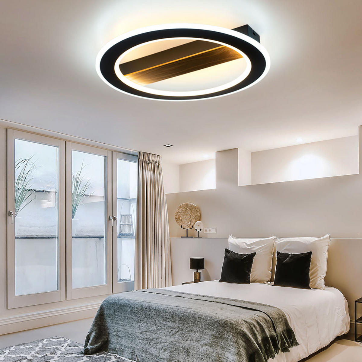 LED DECKENLEUCHTE MATTIA Holzoptik Schwarz - Schwarz, Holz (45/45/5.5cm) - Globo Lighting