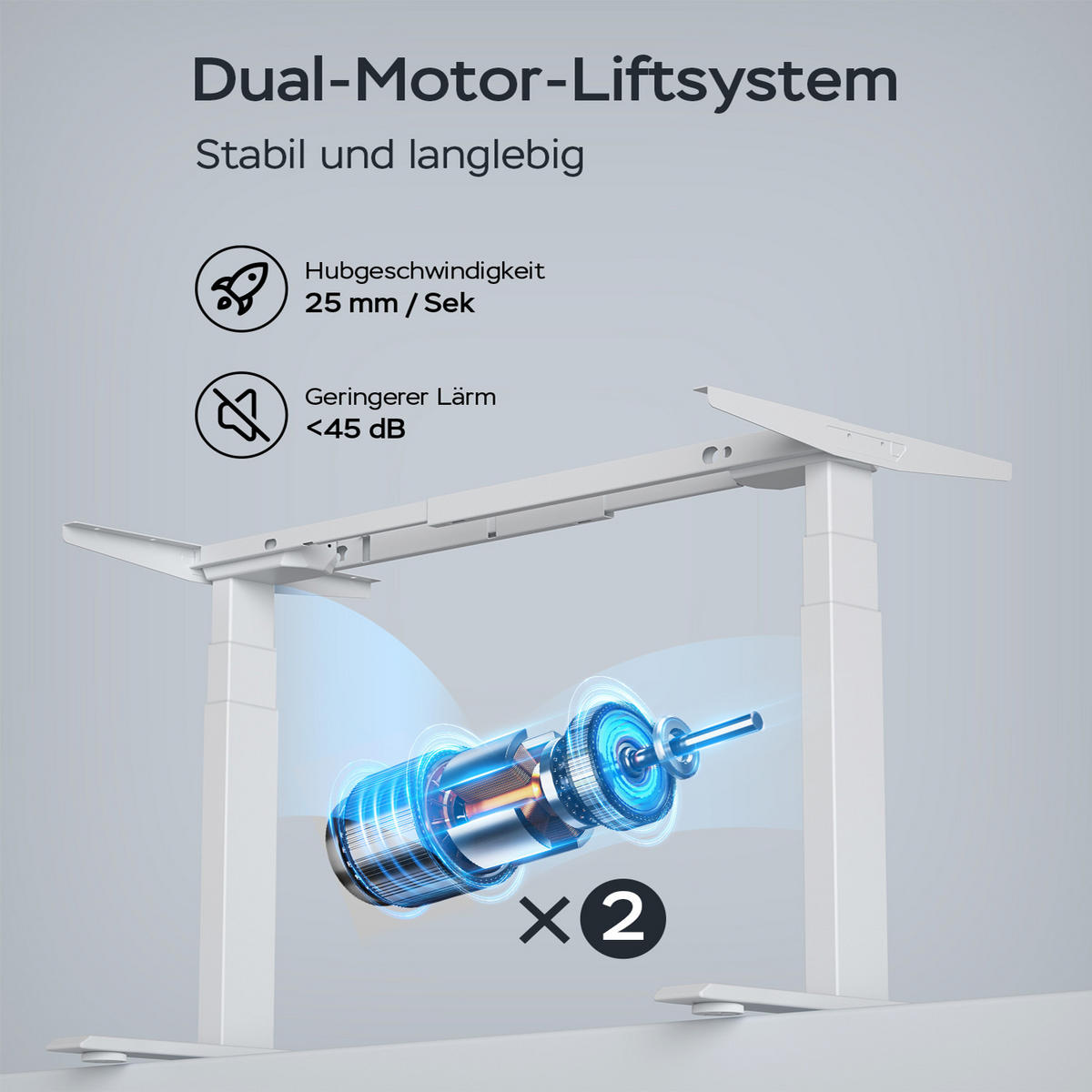 SCHREIBTISCH-GESTELL DE-37154 elektrisch höhenverstellbar mit Dual-Motor und LED Weiß - Weiß, Metall (150/57.5/127cm) - ComfortXL
