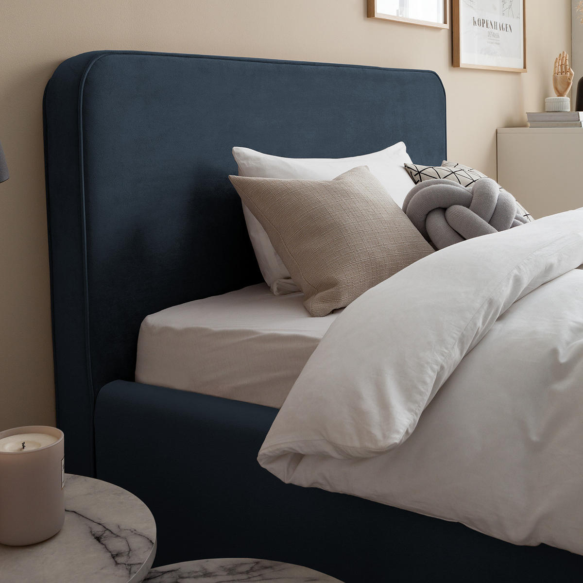 POLSTERBETT - Dunkelblau, Textil/Metall (140/200cm) - home24