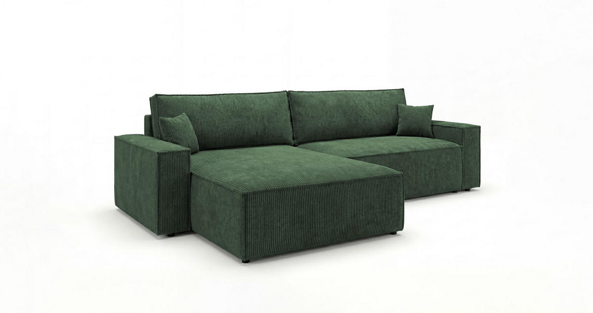 ECKSOFA VIENNA links grün Cord Poso 14 - Schlaffunktion, Bettkasten - Grün, Textil (285/185cm) - Cornero