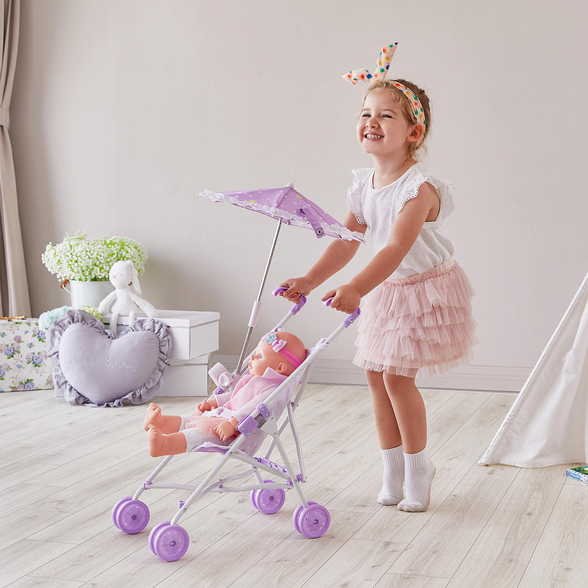PUPPENWAGEN Babypuppenwagen, Lila, 53cm - Lila, Kunststoff (27/53/49cm) - Teamson Kids