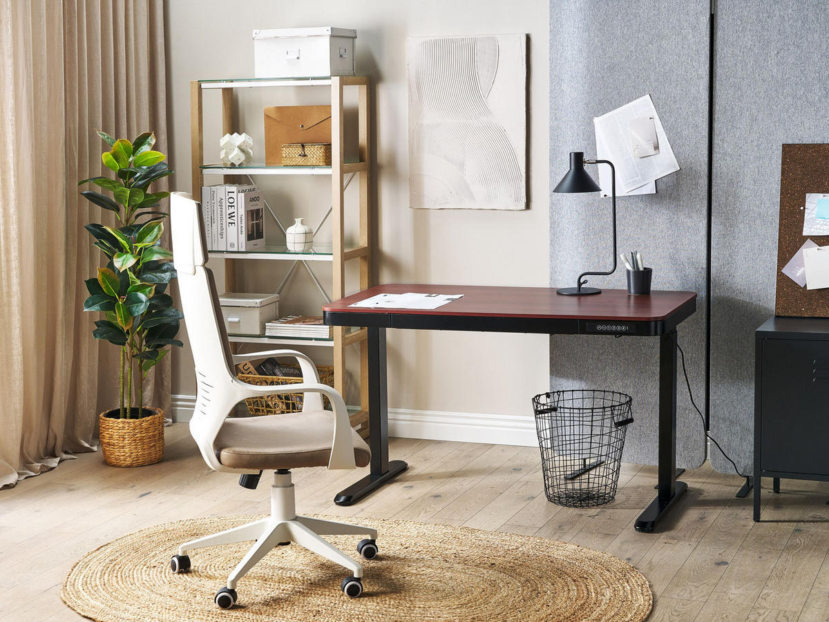 SCHREIBTISCH dunkler Holzfarbton/schwarz 120/60/72-122 cm Kenly - Dunkelgrau, Holzwerkstoff (60/120/72cm) - Beliani