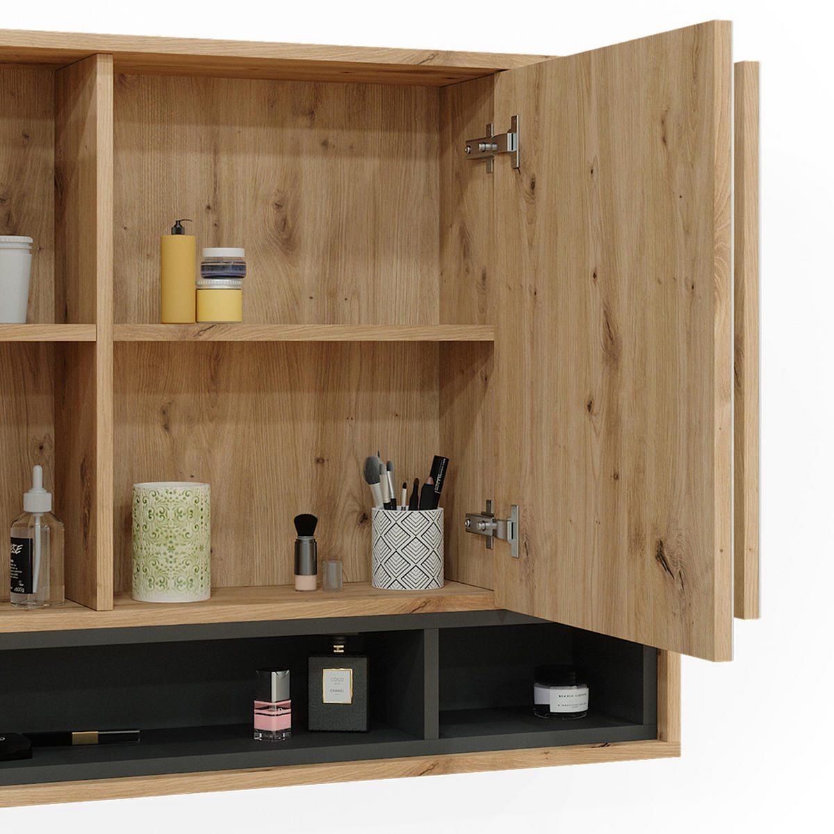 BADSPIEGELSCHRANK Beatrice Artisan Eiche/Anthrazit 80 x 72 cm - Anthrazit/Eiche Artisan, Holzwerkstoff (80/72/20cm) - Vicco