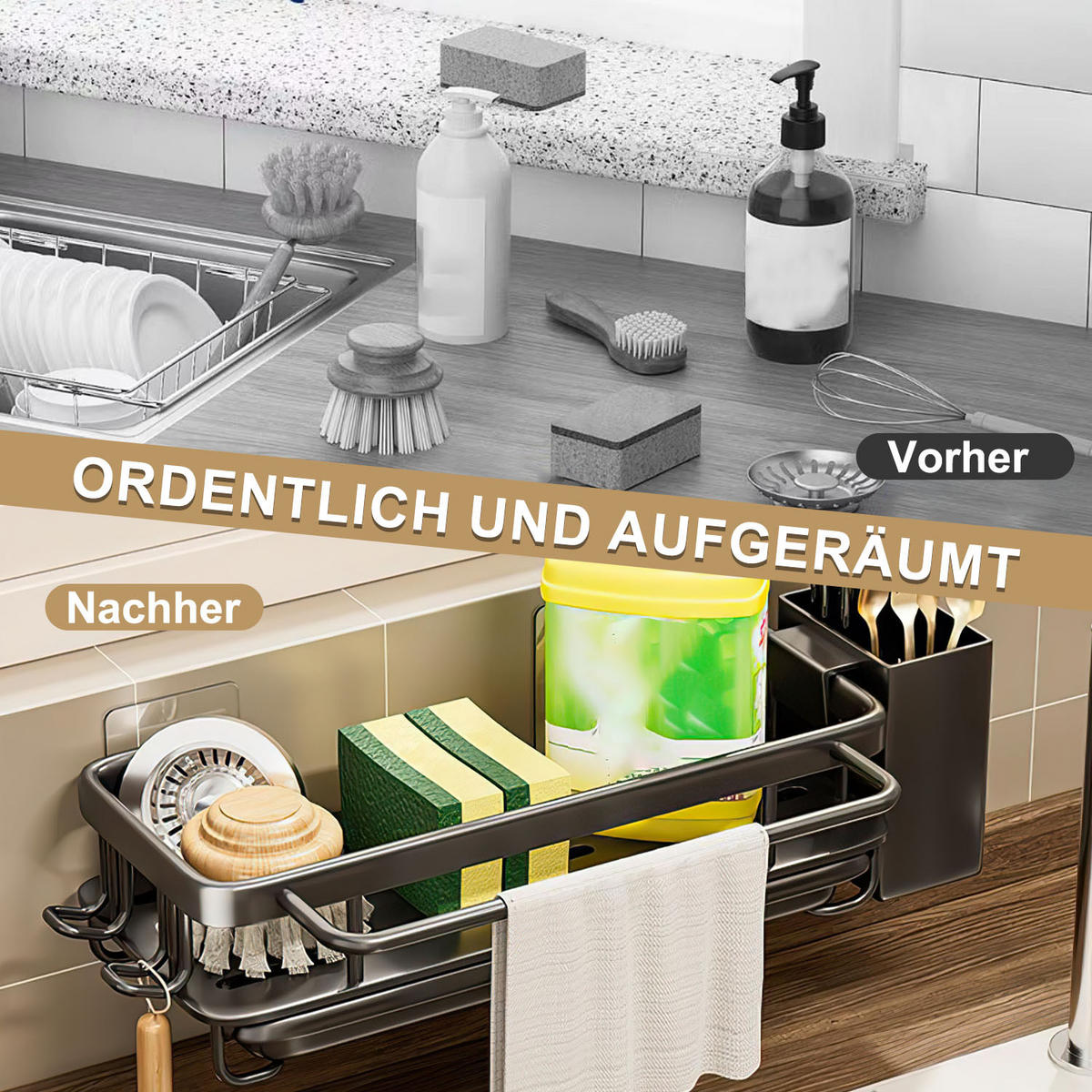 KÜCHENSPÜLEN-ORGANIZER - Schwarz, Metall (21/11/13cm) - Aimax