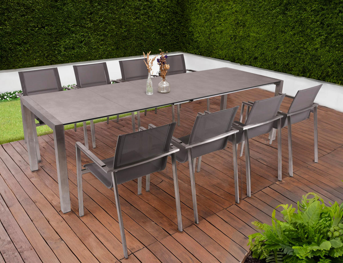 GARTEN-SITZGRUPPE Gino 9-teilig Gartenmöbel-Set - Grau, Kunststoff - DELUKE