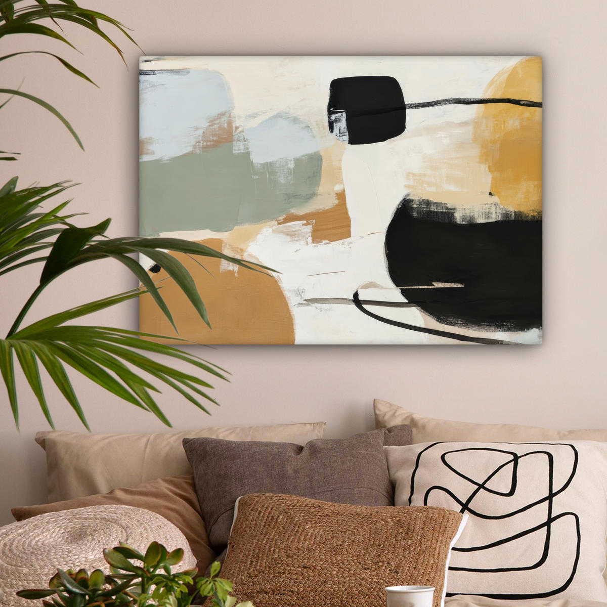 LEINWANDBILD Farbe - Abstrakt - Farben Wandbilder 80x60 cm - Currygelb, Textil (80/60cm) - MuchoWow