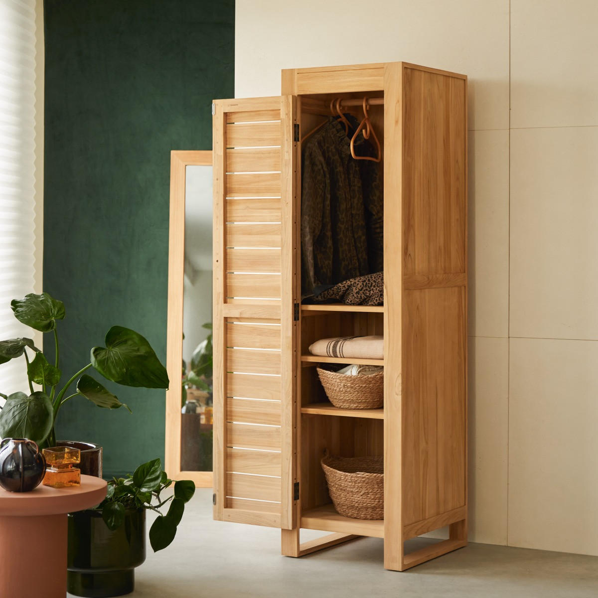 SCHRANK Minimalys Natur aus Teak - Naturfarben, Holz (50/180/55cm) - Tikamoon