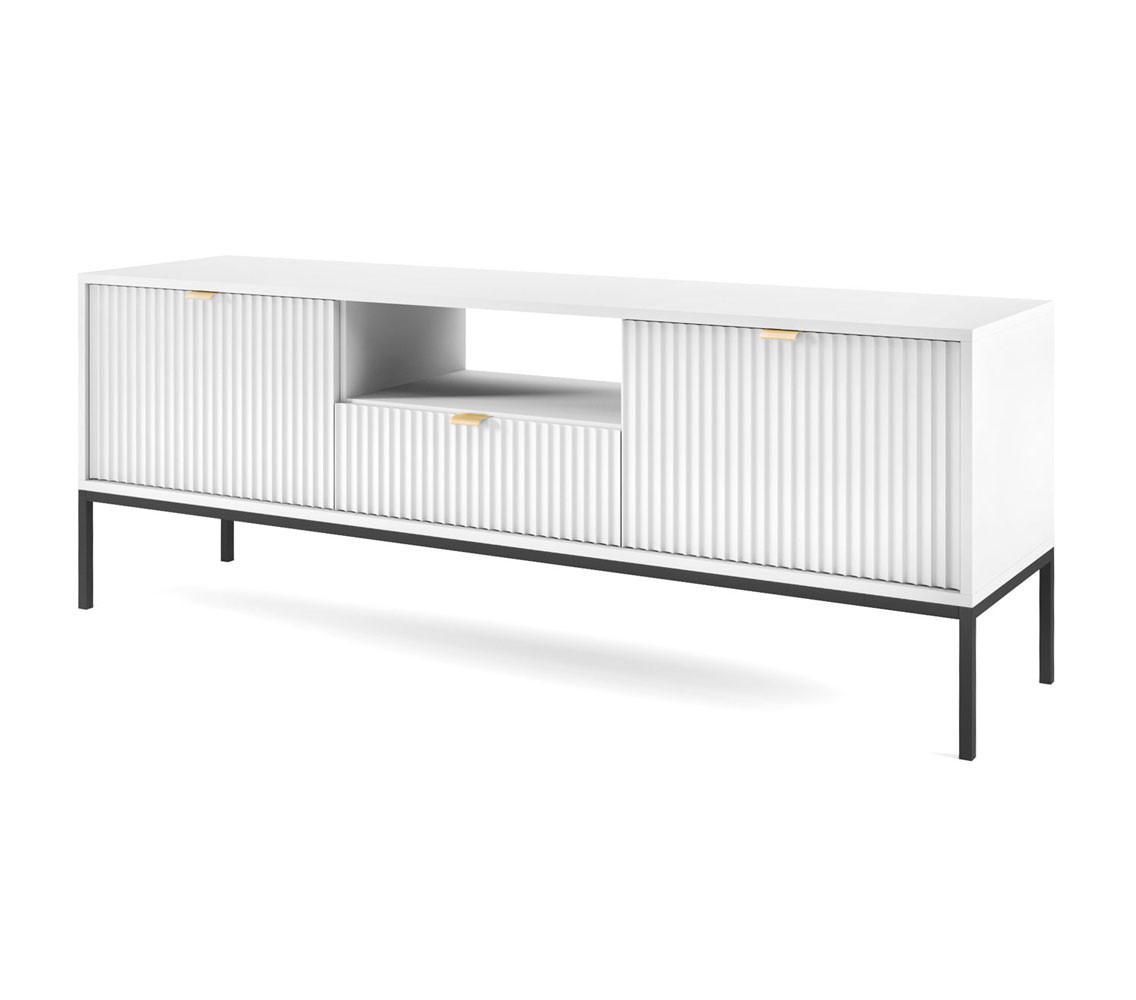 Feldmann-Wohnen Lowboard Weiß, Schwarz 154x56x39 cm