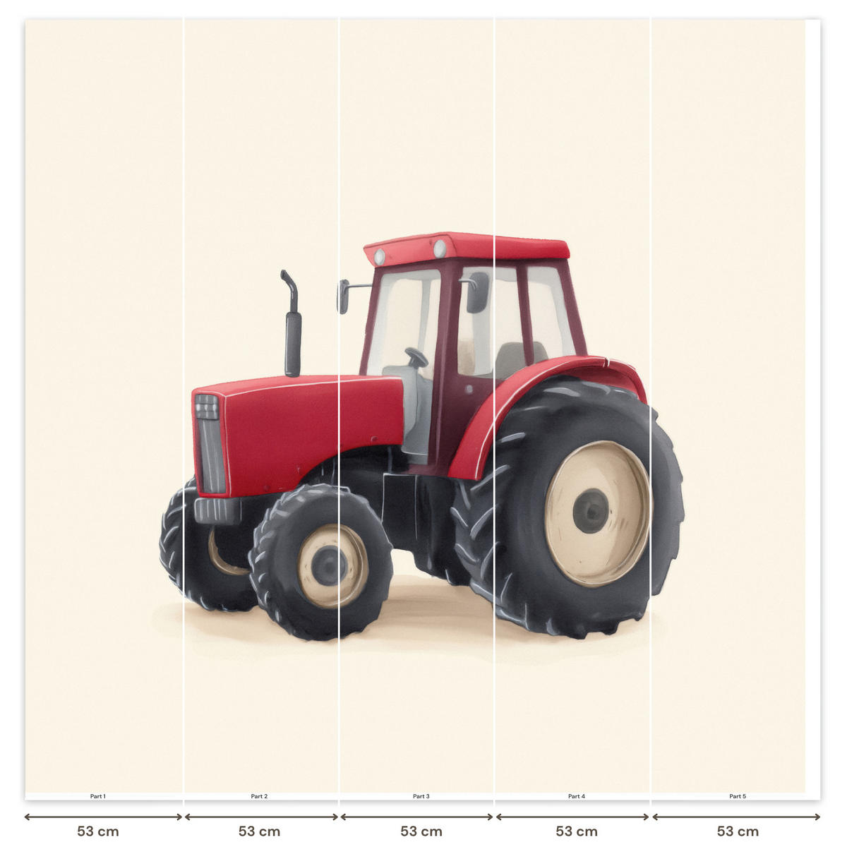 KINDERTAPETE - Traktor - Minimalistisch - Illustration - Rot - 280x260 cm - Rot, Papier (280/260cm) - OnlyWow