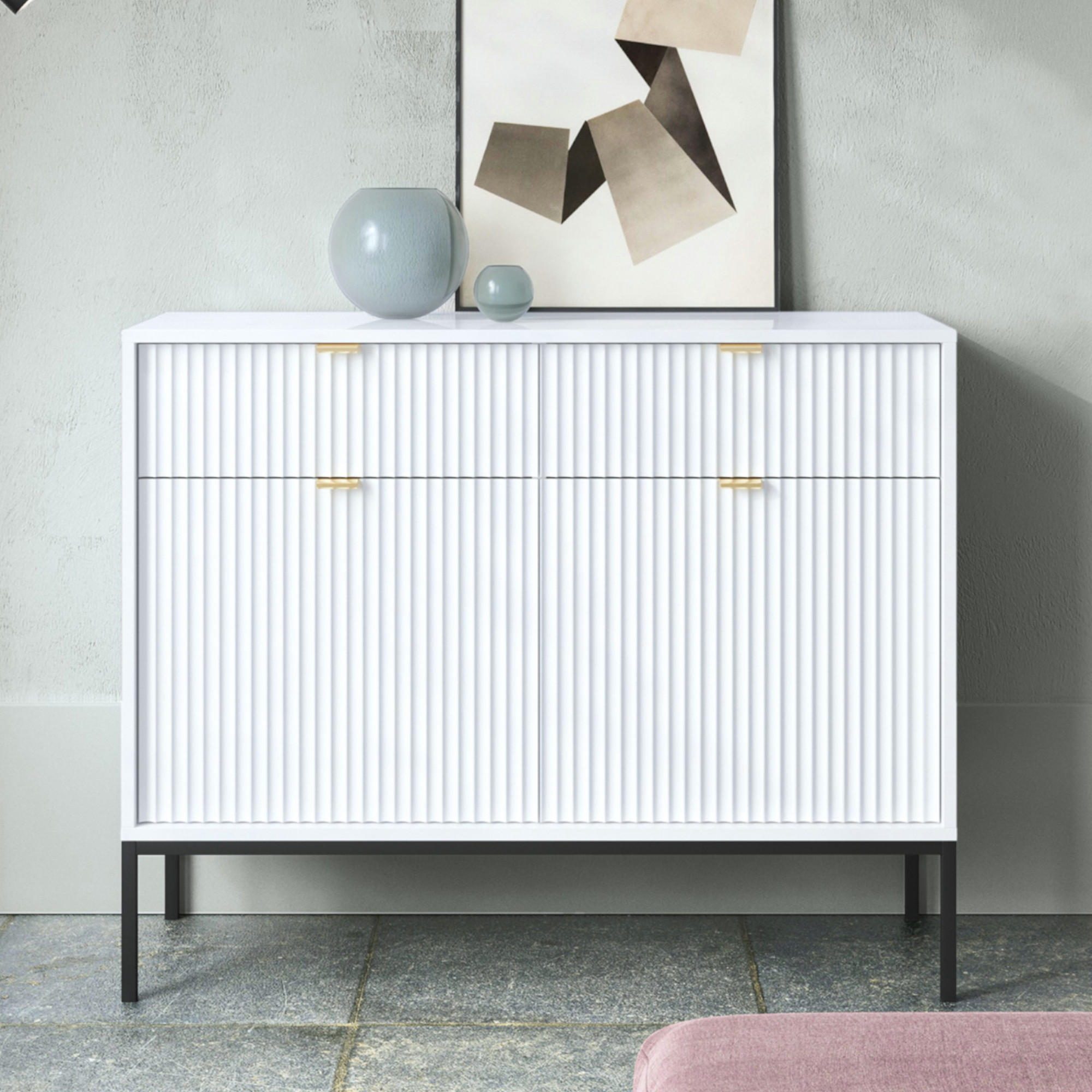SIDEBOARD NANAIMO KOM2-2D2S Profilierte Fronten, Weiß - Weiß, Holzwerkstoff/Kunststoff (104/83/39cm) - Komodee