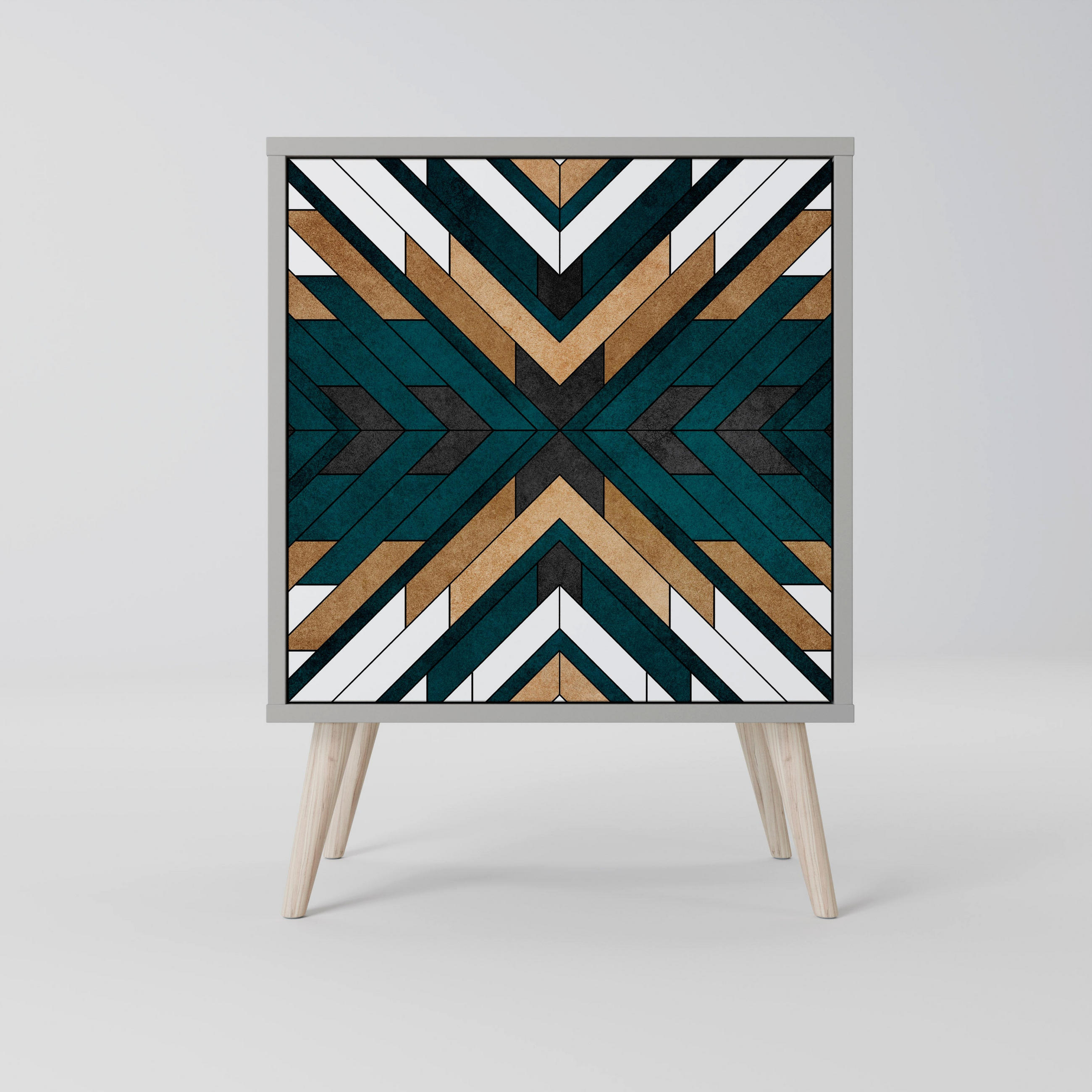 SIDEBOARD ARTISTIC GEOMETRY, Grau, 57,5x42x77,5 cm, Schräge Buchenholzfüße - Buchefarben/Multicolor, Holzwerkstoff/Buchenholz (57.5/77.5/42cm) - SpaceRebels