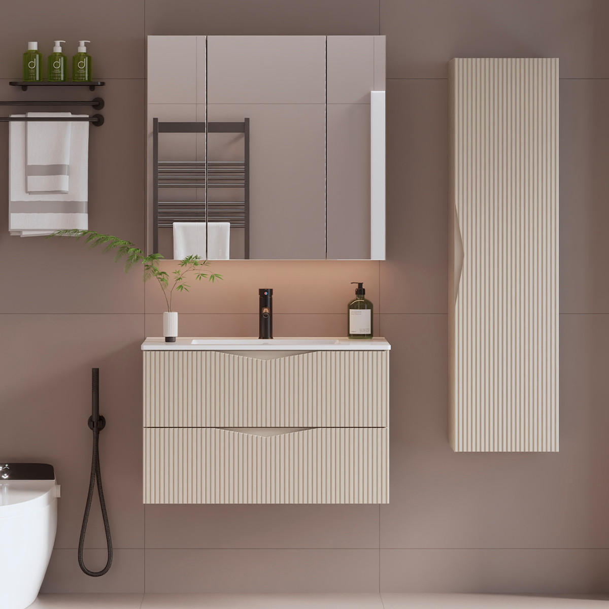 BADMÖBEL 80cm Tao 2er-Set Kaschmir - Beige, Holzwerkstoff (80/50/45.8cm) - Petits-meubles