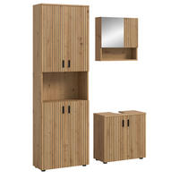 BADMÖBEL-SET Eiche 3-teilig 135 cm, Badezimmereinrichtung mit Rillen-Optik - Schwarz/Eiche Artisan, Glas/Holzwerkstoff (135/192/30cm) - Inn.Furn