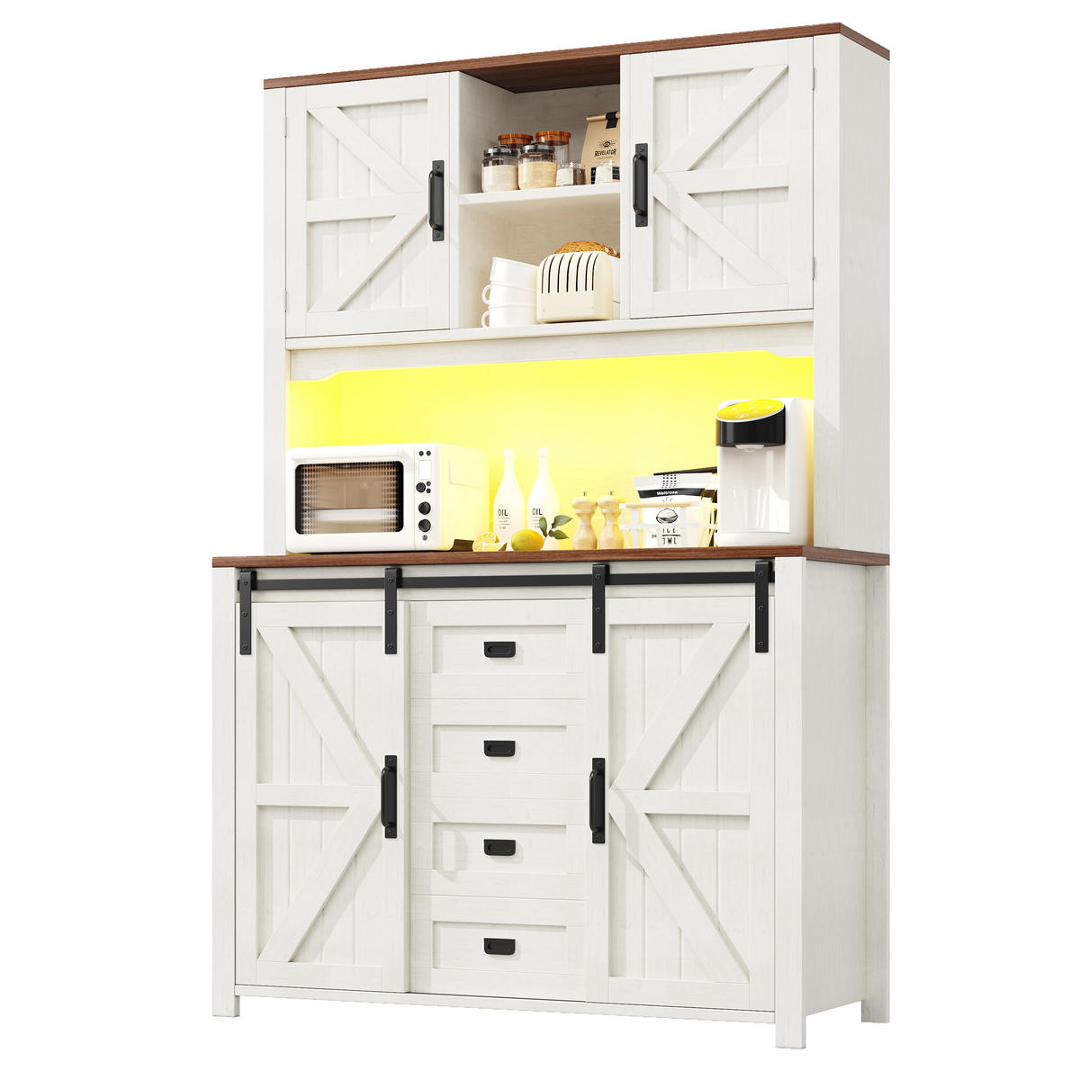 BUFFETSCHRANK, mit farbwechselnder LED-Beleuchtung und viel Stauraum, 115/40/174,7 cm, Weiß - Weiß, Holzwerkstoff (115/174.7/40cm) - Modfu