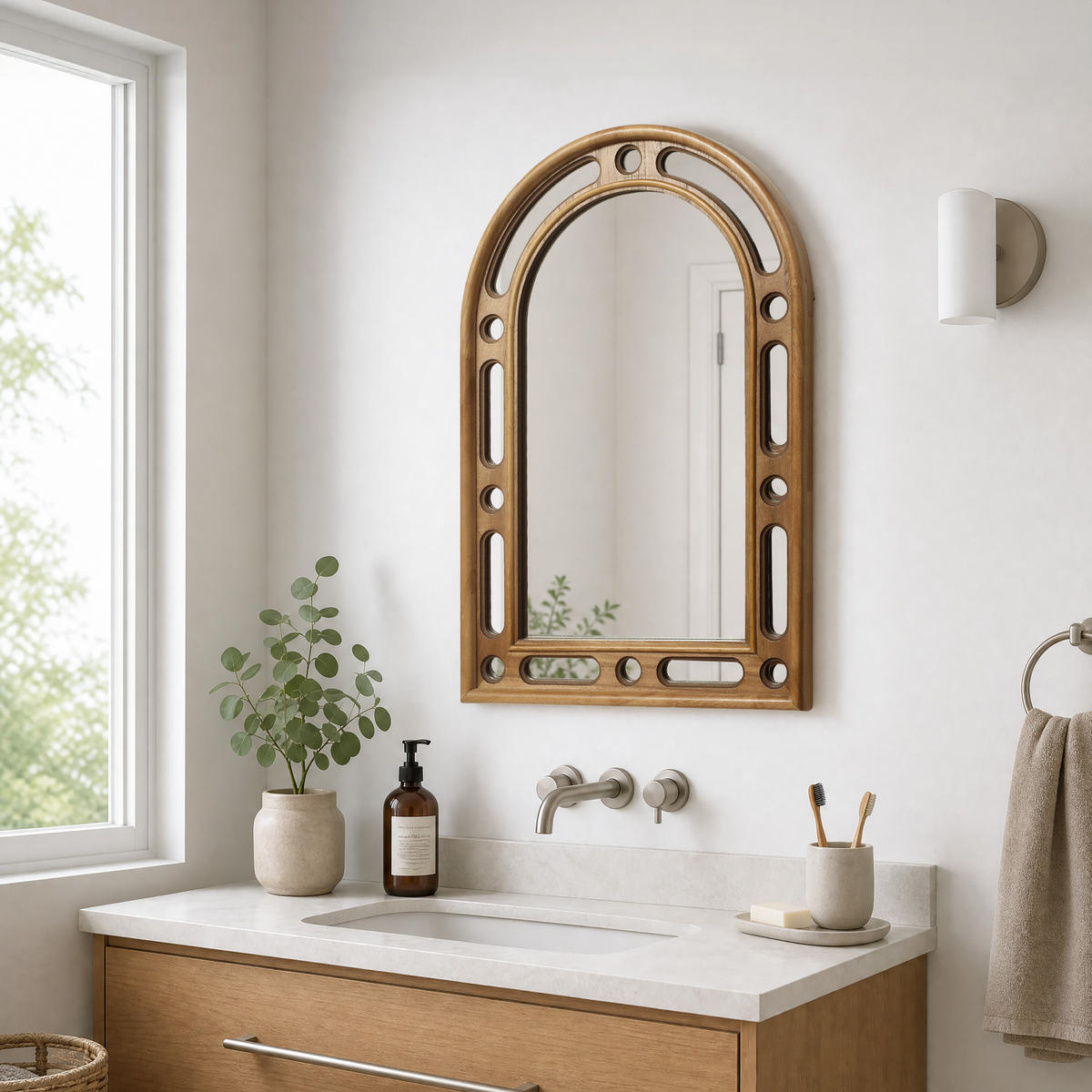 75CM Bogen Spiegel HTA0405 - Naturfarben, Naturmaterialien (3.5/75/50cm) - Hometopia