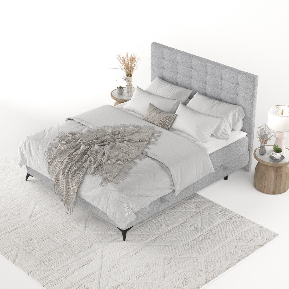 BOXBETT Niro 160/200 cm Hellgrau im Riva Stoff - Hellgrau/Schwarz, Holz/Holzwerkstoff (160/200cm) - AltaBeds