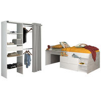 KINDERZIMMER weiß, grau 2-teilig, Jugendzimmer-Set Stauraumbett und Kleiderschrank - Schwarz/Weiß, Holzwerkstoff/Kunststoff (143/182/135cm) - Parisot Meuble