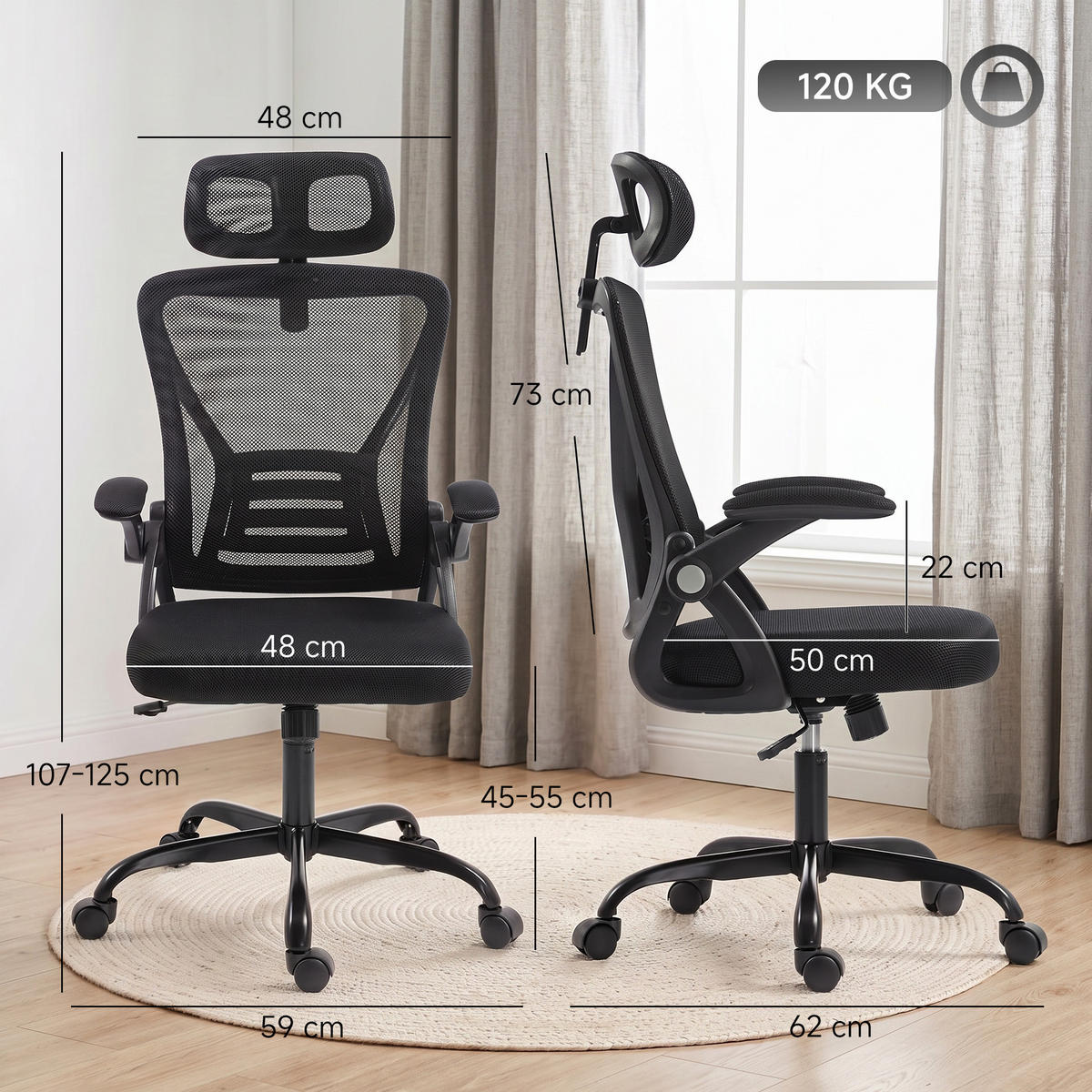 BÜROSTUHL Schwarz 62.0/59.0/125.0 cm - Schwarz, Textil (59/125/62cm)