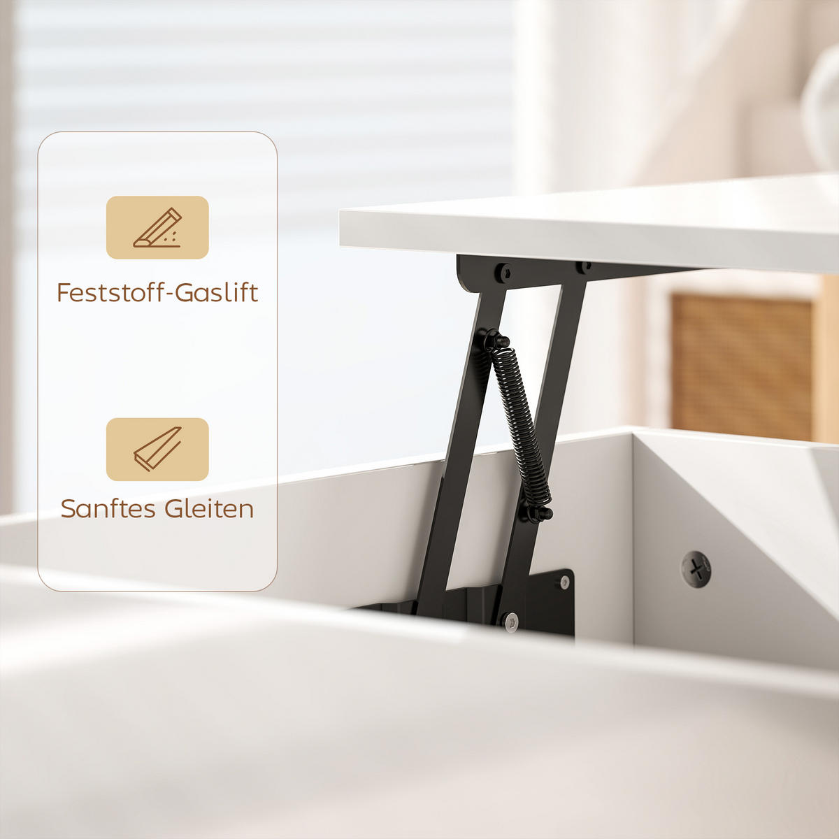 COUCHTISCH höhenverstellbar Spanplatte Hochglanzweiß - Weiß Hochglanz, Holzwerkstoff (102/48/54.5cm) - HOMCOM