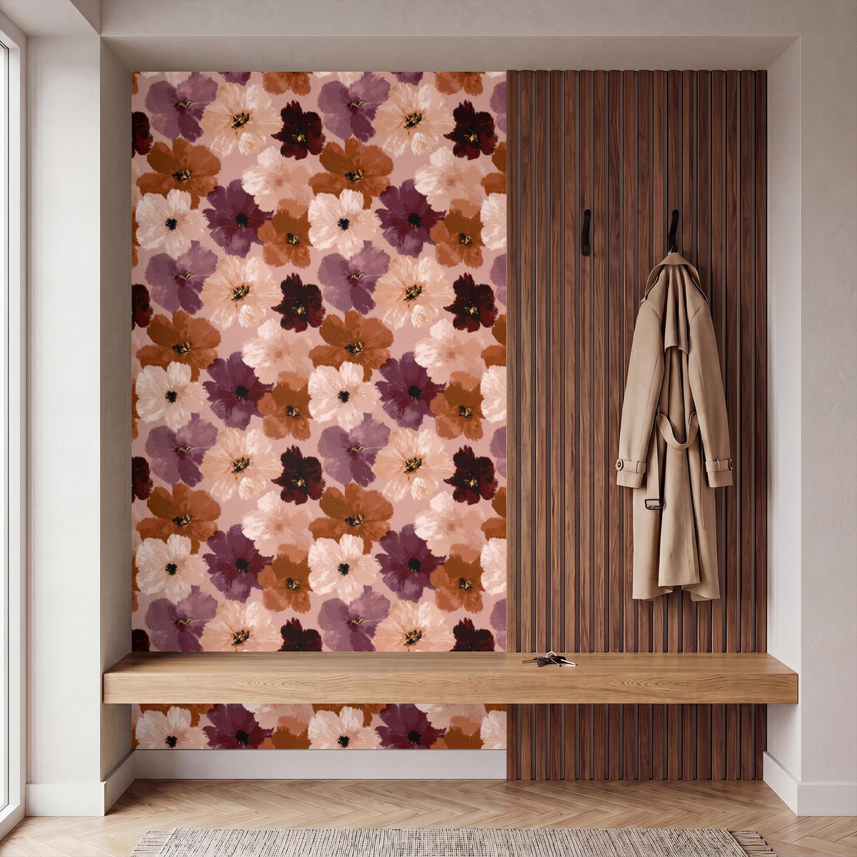TAPETE - Blumen - Abstrakt - Erdtöne - 120x200 cm - Multicolor, Papier (120/200cm) - OnlyWow
