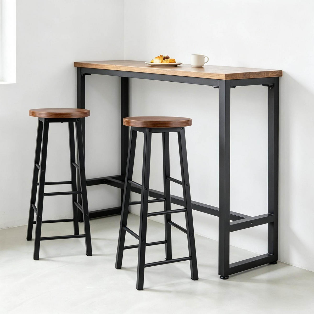 BARHOCKER 2er-Set mit Fußlehne Braun MDF/Metall - Braun, Metall (30/71/30cm) - Meubliv