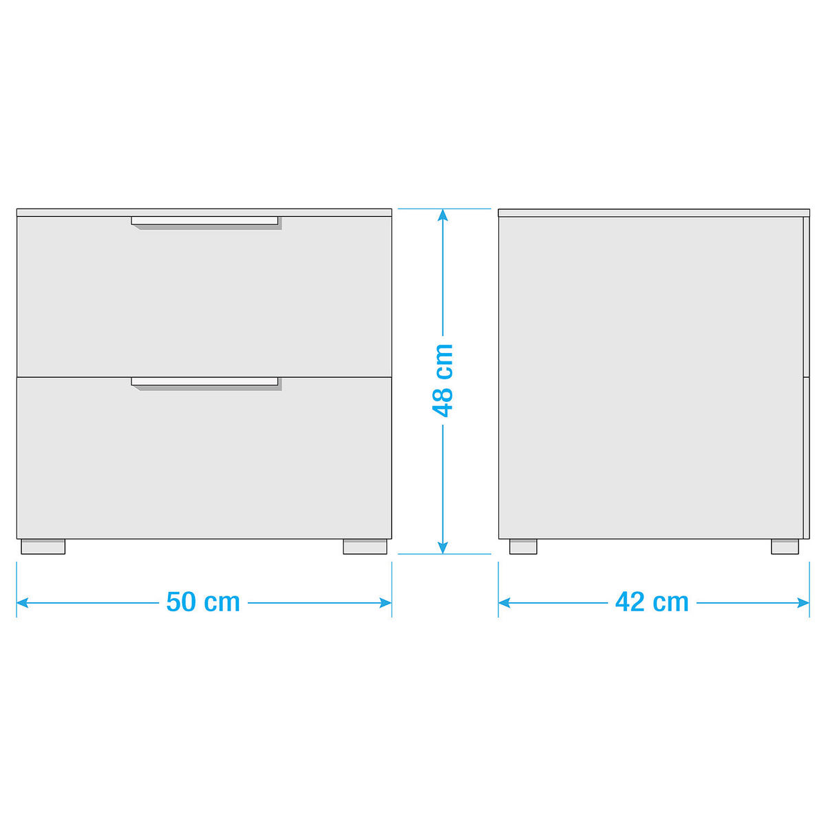 NACHTKOMMODE - 2 Schubladen - Weiß Hochglanz/Graphitfarben, Holzwerkstoff (50/48/42cm) - home24
