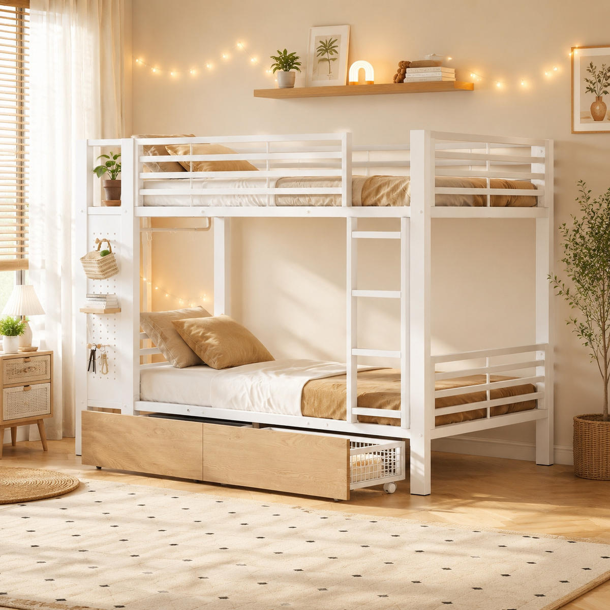 ETAGENBETT 90/200 cm mit LED und Schubladen, DE-41971, in Weiß - Weiß, Metall (90/200cm) - ComfortXL