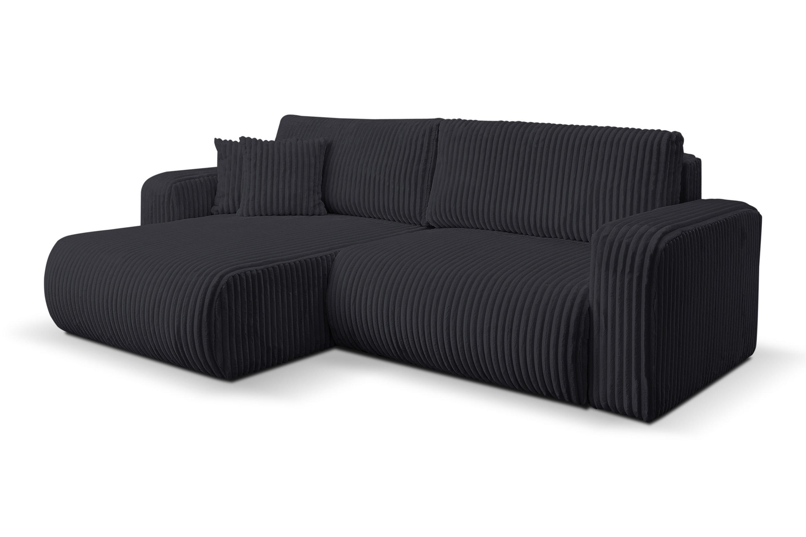 ECKSOFA mit Schlaffunktion Tilly, Schwarz Cordstoff - Schwarz, Textil (244/142cm) - VENASI MÖBEL