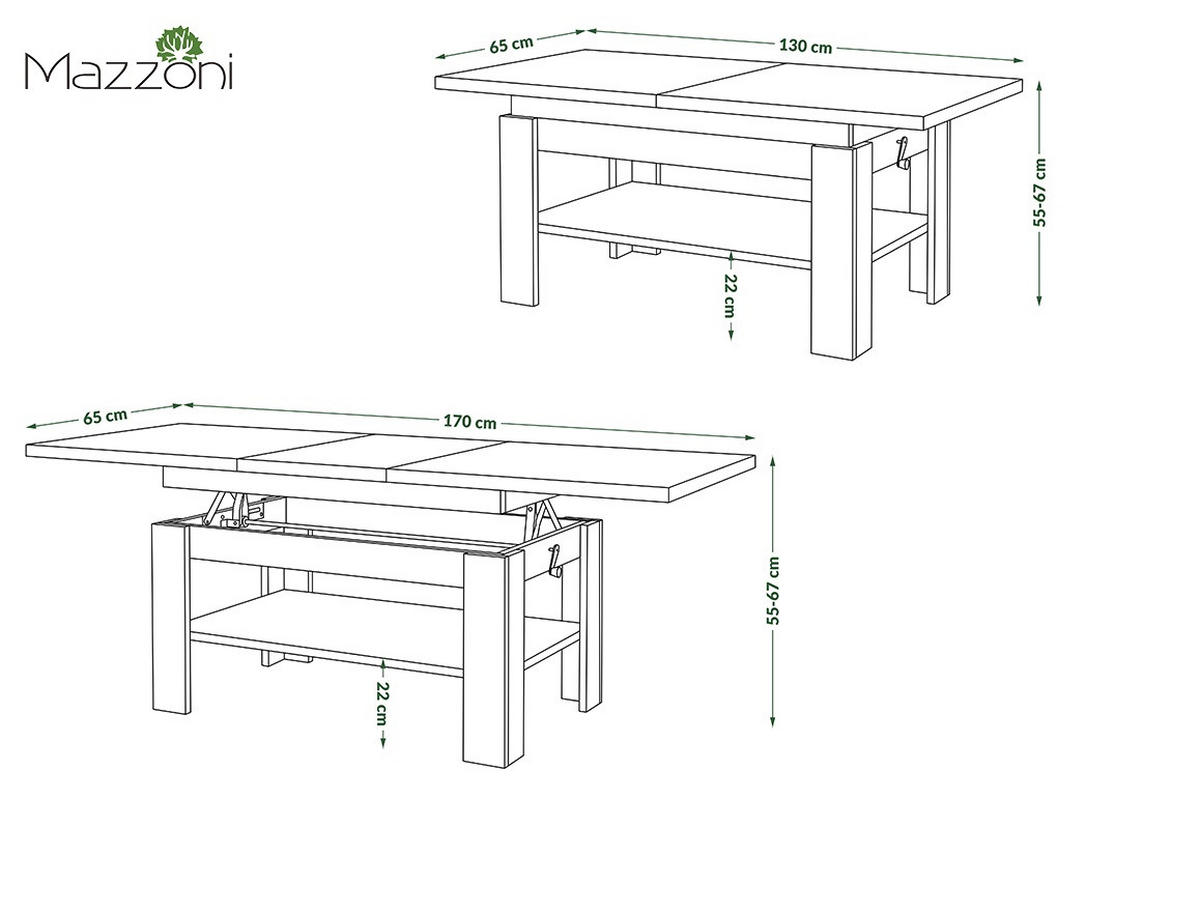 COUCHTISCH rechteckig Sonoma Eiche - Schwarz ausziehbar höhenverstellbar - Schwarz/Sonoma Eiche, Holzwerkstoff (65/130/58cm) - designimpex
