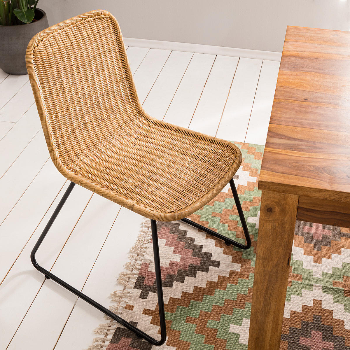 ESSZIMMERSTUHL - Rattan / Metall, 2er-Set - Beige/Schwarz, Naturmaterialien (64/80/56cm) - home24