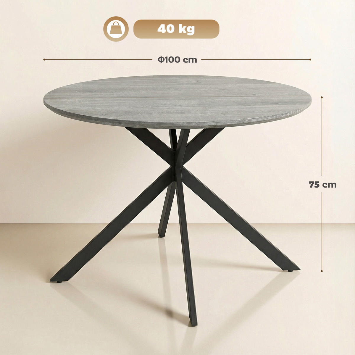 ESSTISCH Grau 100.0/100.0/75.0 - Grau, Holzwerkstoff (100/100/75cm)