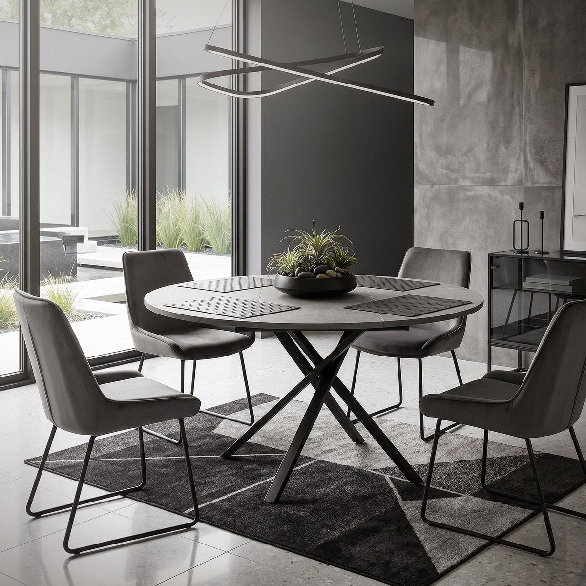 ESSTISCH ausziehbar rund Grau meliert 100-140x76x100 cm - Schwarz/Grau, Holzwerkstoff/Metall (69/69/76cm) - ML-DESIGN