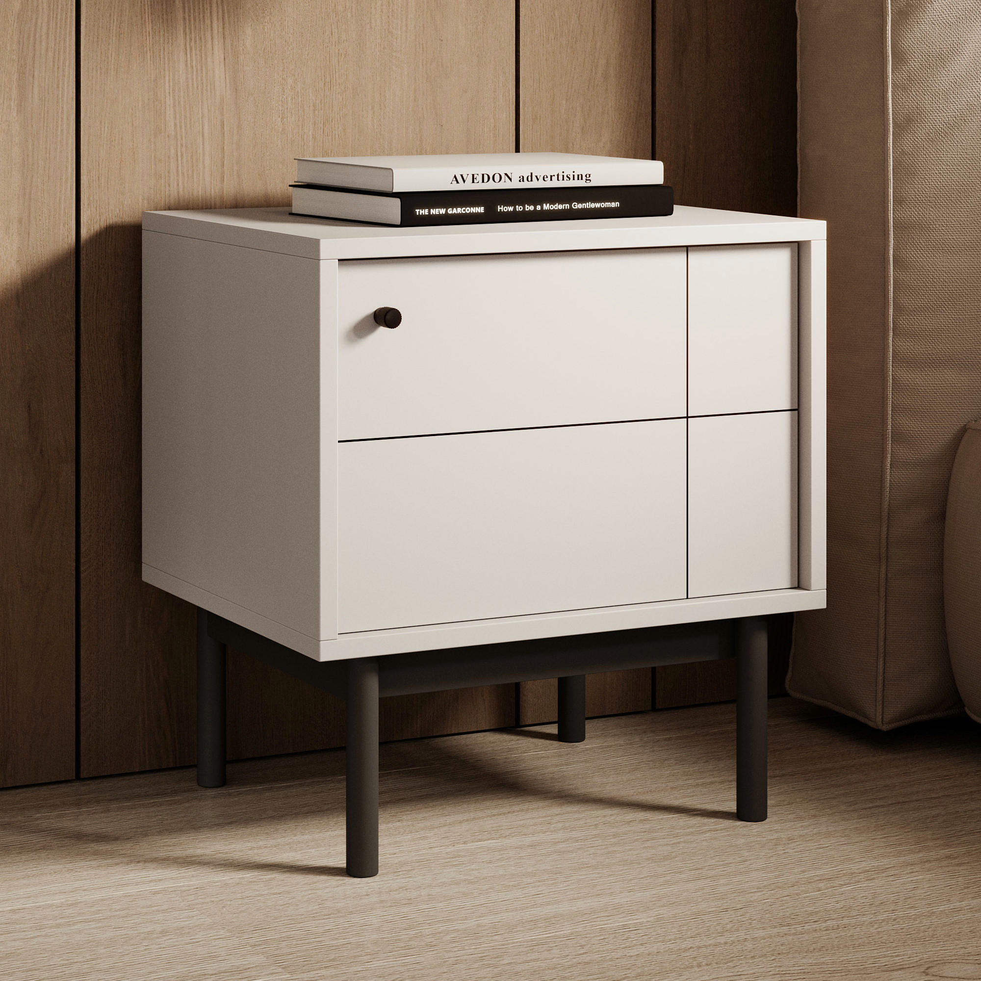 NACHTTISCH DIEPPE STO1-1D Fräste Fronten, Kaschmir - Kaschmir, Holz/Holzwerkstoff (54/56/39cm) - Komodee