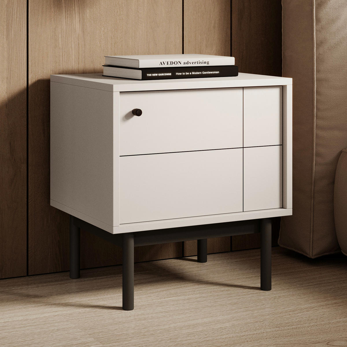 NACHTTISCH DIEPPE STO1-1D Fräste Fronten, Kaschmir - Kaschmir, Holz/Holzwerkstoff (54/56/39cm) - Komodee