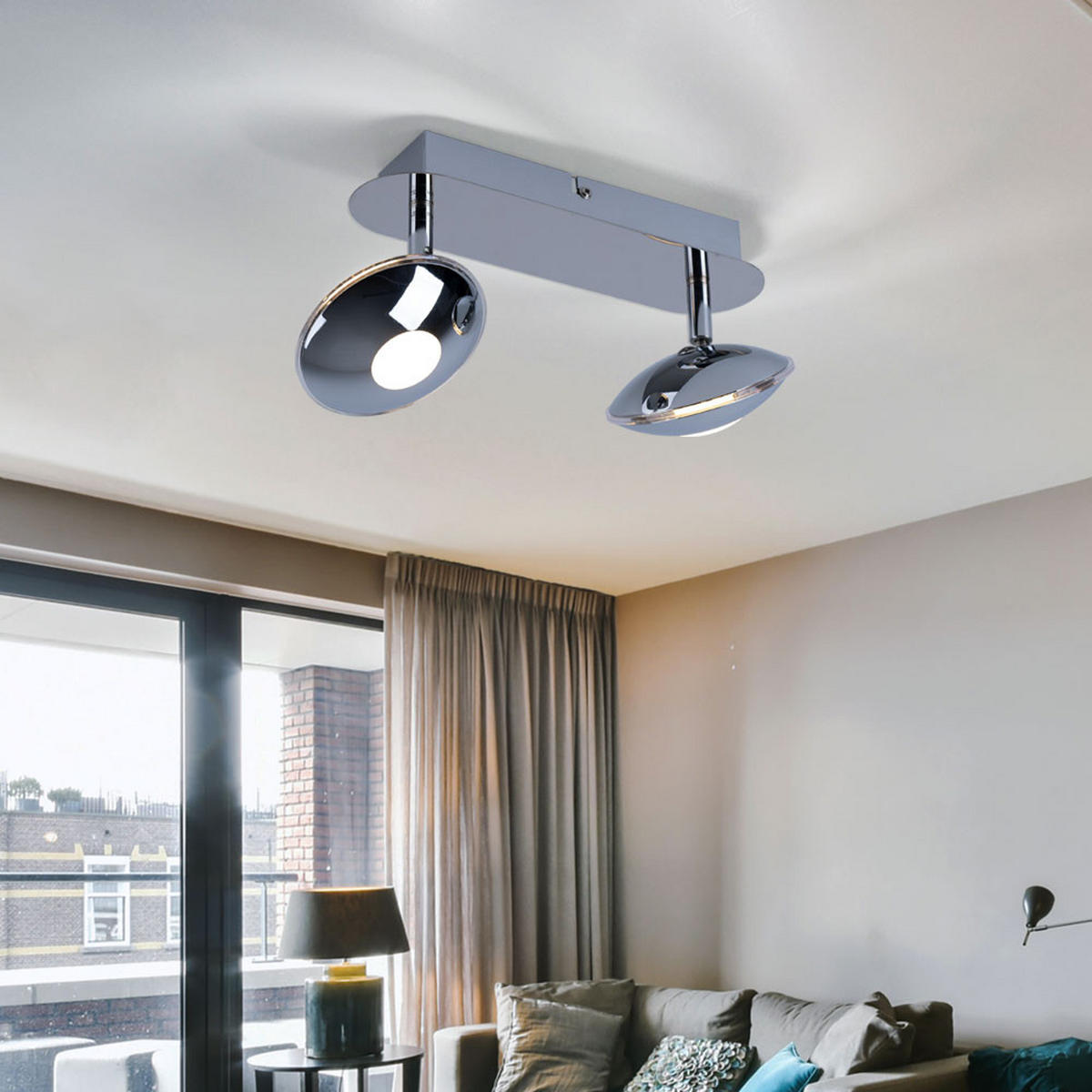 LED DECKENLEUCHTE Chrom Silber satiniert 2 flammig - Silberfarben, Metall (25/11/15cm) - Globo Lighting