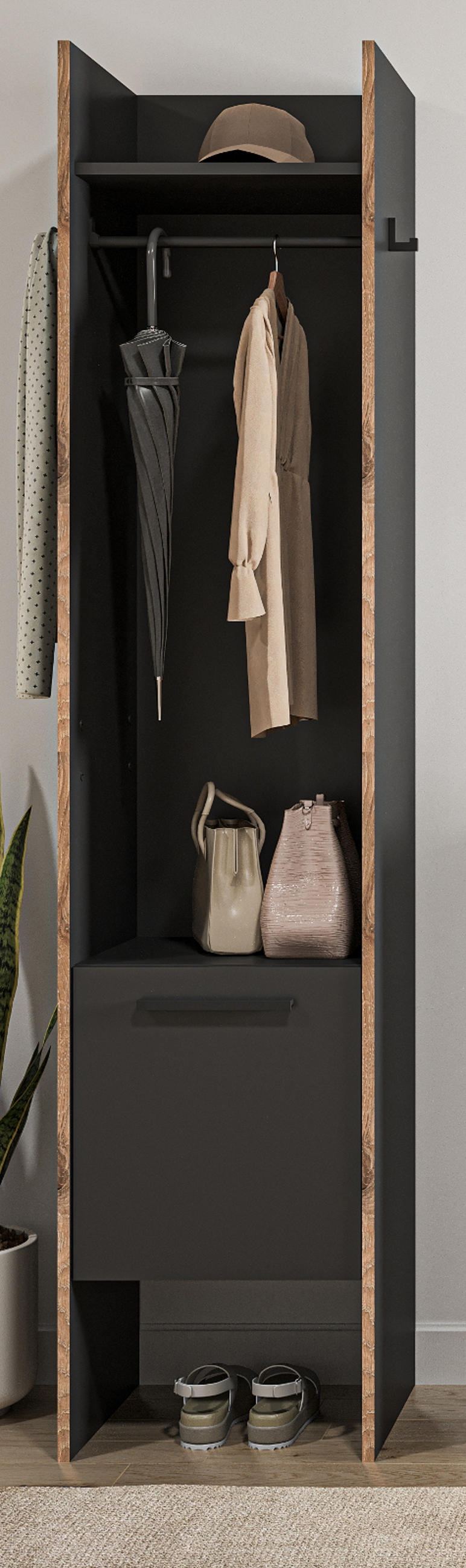 GARDEROBE grau und Nox Eiche, Kompaktgarderobe 42 x 189 cm, Salud - Dunkelgrau/Schwarz, Holzwerkstoff/Kunststoff (42/189/37cm) - Inn.Furn