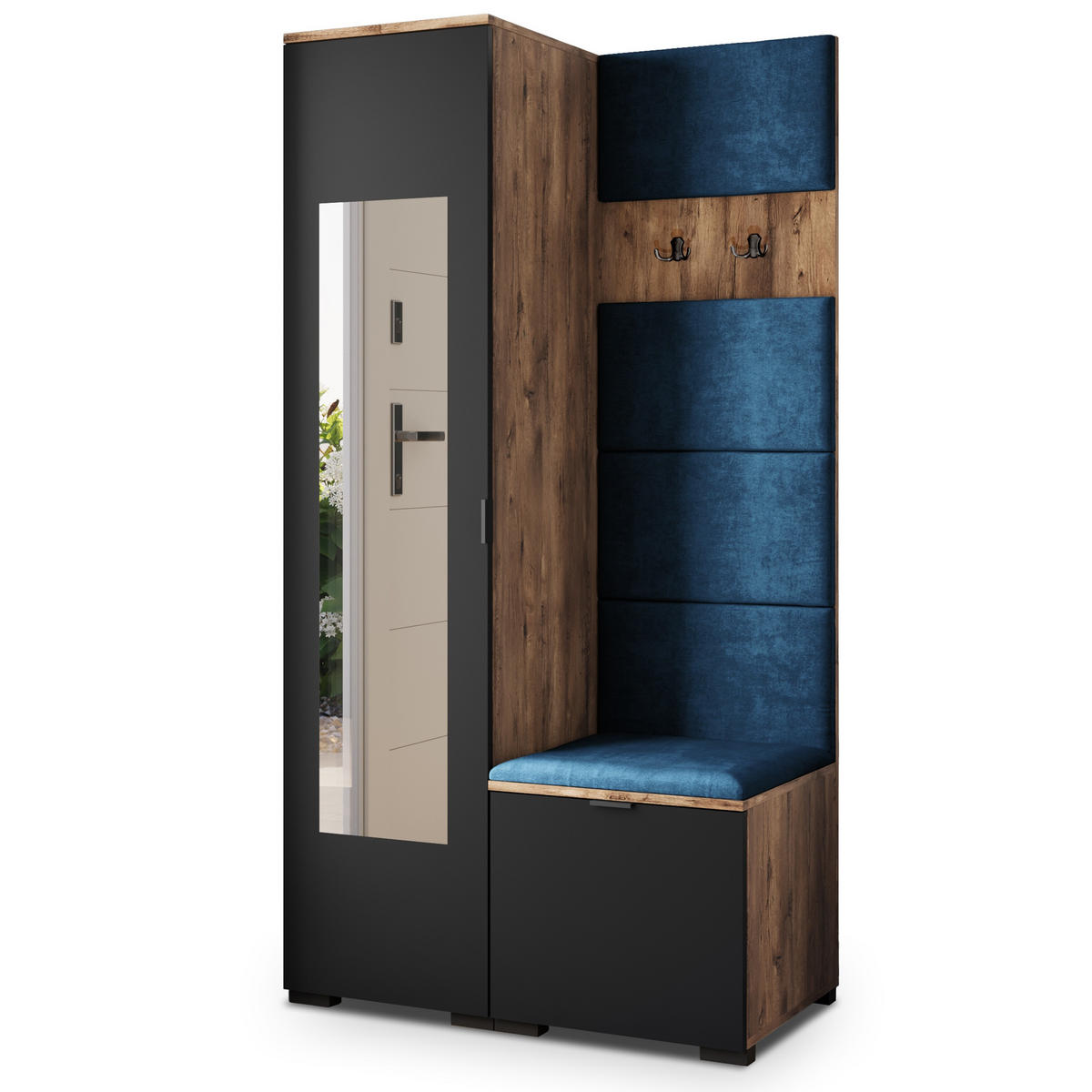 GARDEROBENSCHRANK VIRA 95/181/51 cm Modern Garderobe-Set Eiche Lefkas - Blau/Eichefarben, Holzwerkstoff (95/181/51cm) - MASSENO