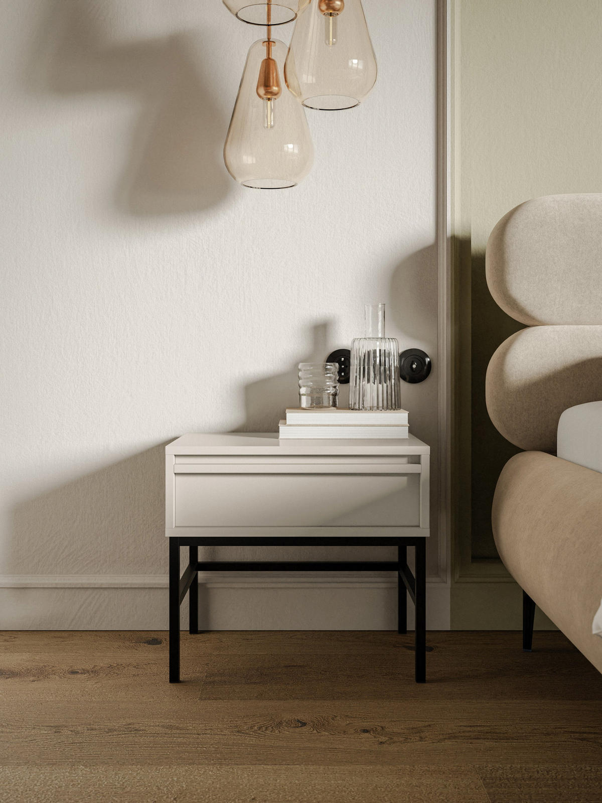 NACHTISCH Evo Greige mit schwarzem Gestell, 50 cm - Greige/Schwarz, Holzwerkstoff/Metall (50/44/34cm) - Selsey