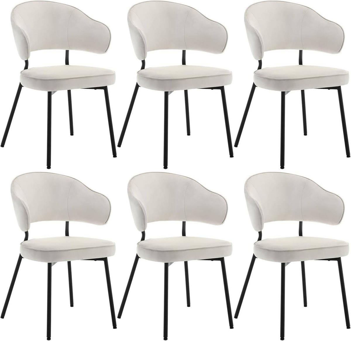 ESSZIMMERSTUHL 6er Set, Metallbeinen, gepolstert, Samt - Creme, Textil/Metall (50/83.5/43cm) - Woltu