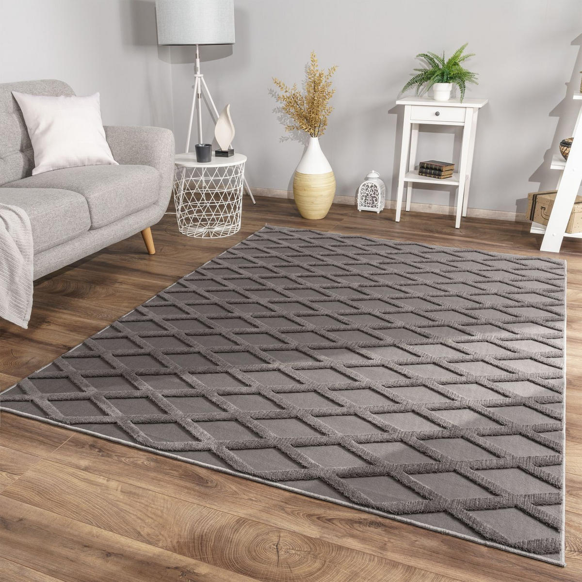 FLACHWEBETEPPICH Skandinavisch Anthrazit 80 x 150 cm - Anthrazit, Kunststoff (80/150cm) - TT Home