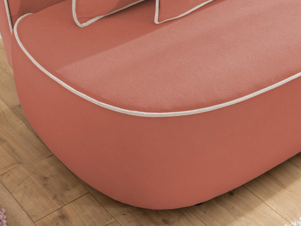 KINDERSOFA Vero im modernen und abgerundeten Design mit Schlaffunktion und Bettkasten aus Rosa Plüschstoff mit hellgrauer Paspel - Hellgrau/Schwarz, Holz/Kunststoff (210/90/98cm) - S-Style Möbel