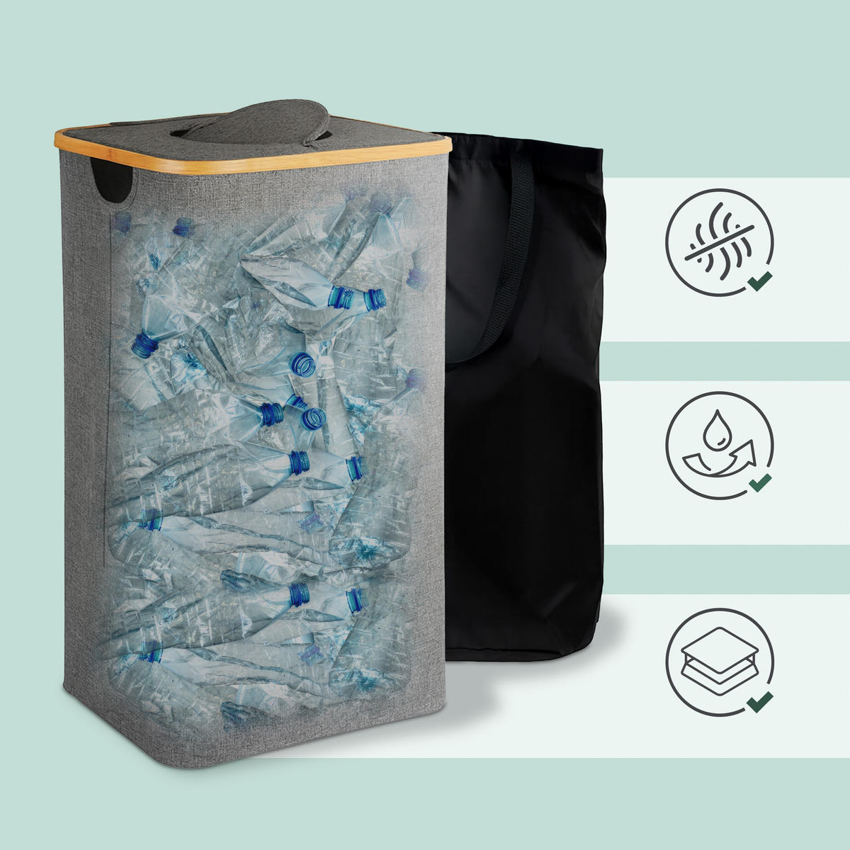 PFANDFLASCHEN-SAMMELBEHÄLTER - Schwarz, Holz/Textil (42/70/34cm) - Relaxdays