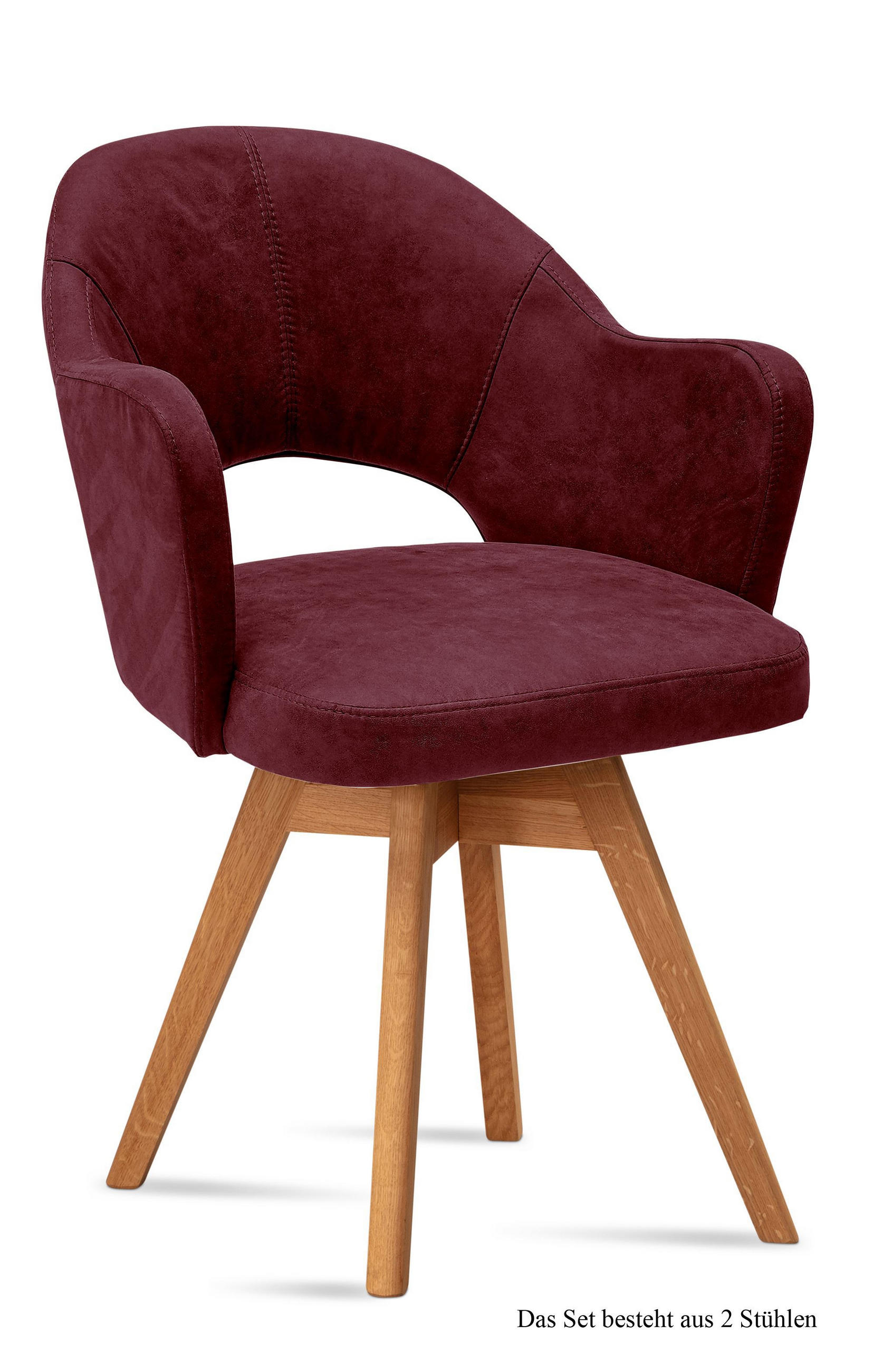 ARMLEHNSTUHL drehbar (2er-Set) Dosya 59x87x61 Eiche geölt/Marsala - Eichefarben/Brombeere, Kunststoff (61/87/59cm) - 58aufmkessel
