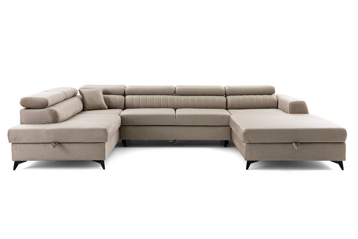 ECKSOFA U-Form PIERO U Links mit Schlaffunktion 125x260 Velours Beige - Beige/Schwarz, Holz/Textil (350/90/203cm) - Muffo