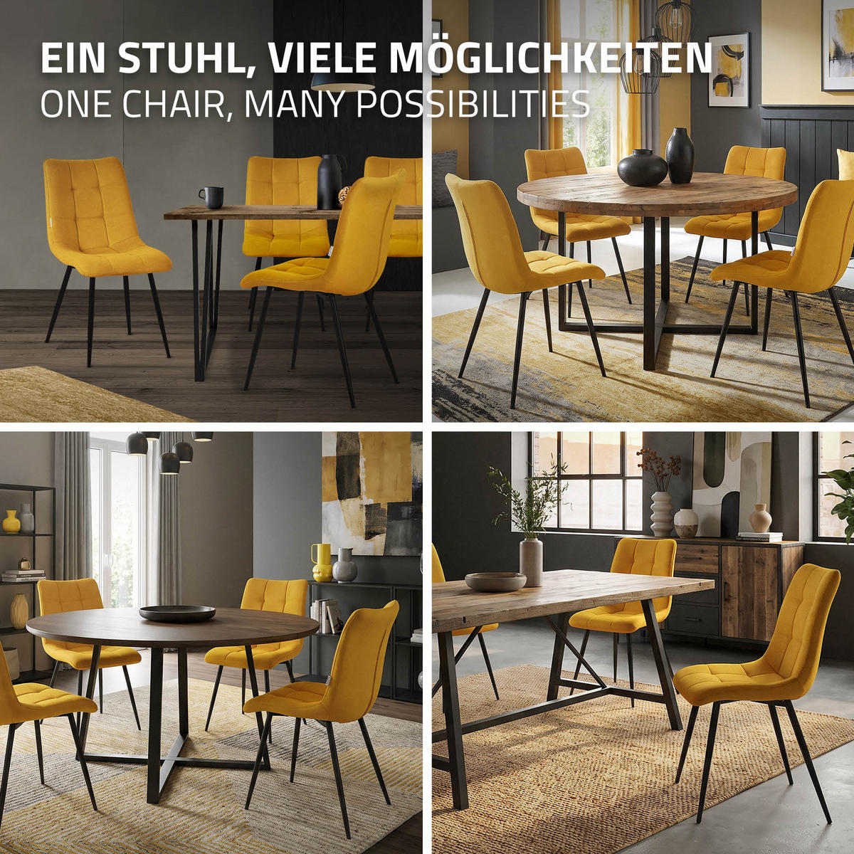ESSZIMMERSTUHL 6ER-SET Senfgelb Stoffbezug - Dunkelgelb/Schwarz, Textil/Metall (49/89/60.5cm) - ML-DESIGN